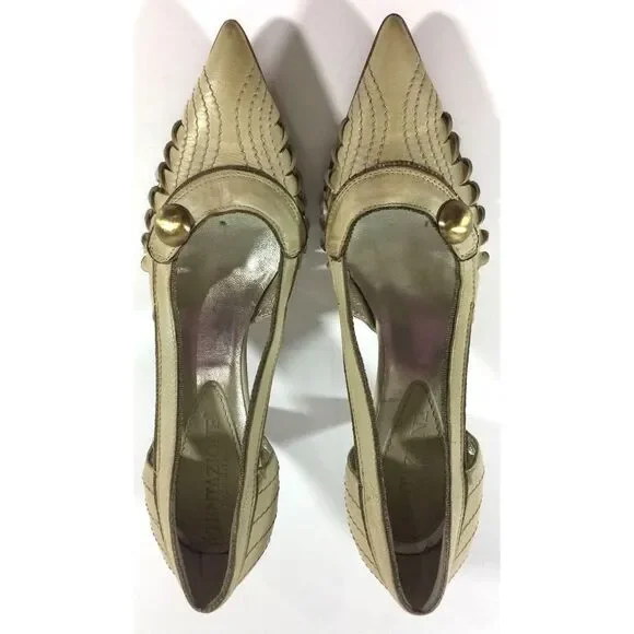 Womans Tentazione Shoes Italy Leather Size 38 US 7 Beige‎ Heel Side Cut Outs - Picture 2 of 5